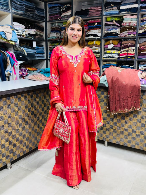 Lakshita- Shimmer silk handwork with clutch suit