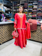 Lakshita- Shimmer silk handwork with clutch suit