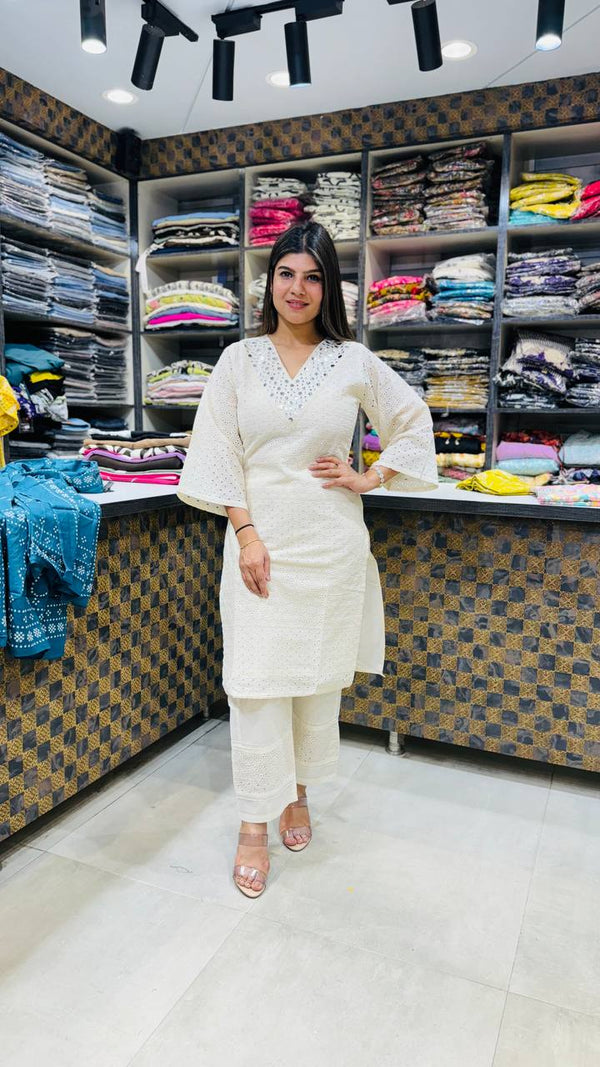 Graceful Chikankari Off-White Co-ord Set 🤍