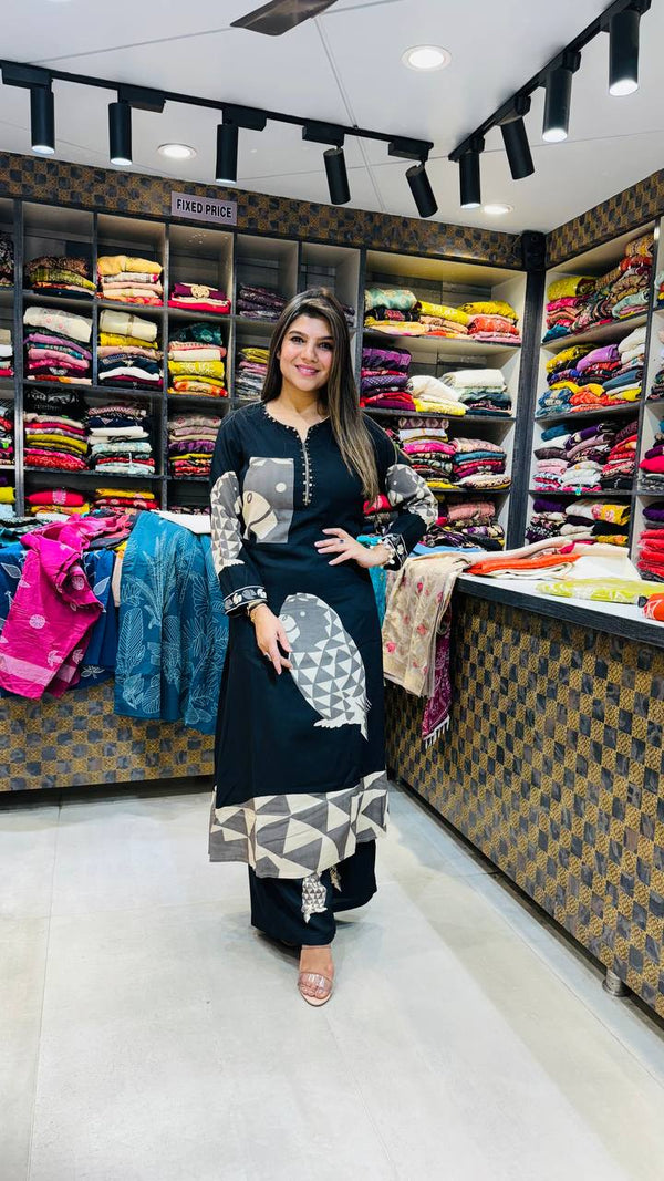 Bird Print A-Line Kurta Set 🕊