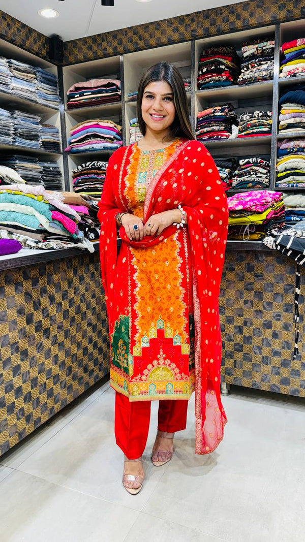 Premium Red Organza Suit ❤️