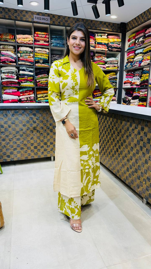 Latest A-Line Color Block Kurta Set 🎨