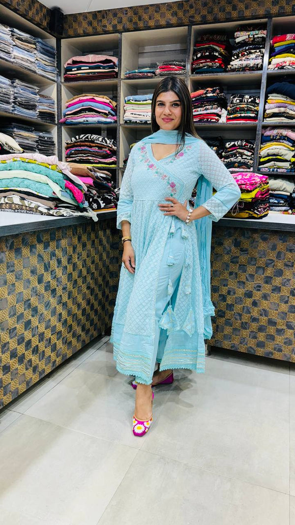 Premium Sky Blue Georgette Angarakha Suit 💙