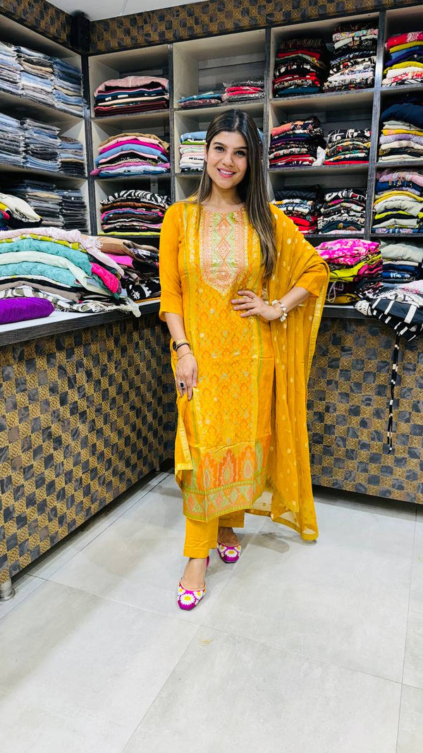 Premium Yellow Organza Suit 💛