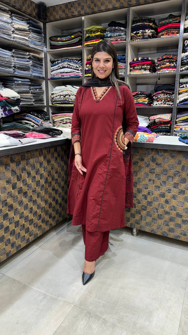 Embroidered Grace Cotton 3Pc Suit