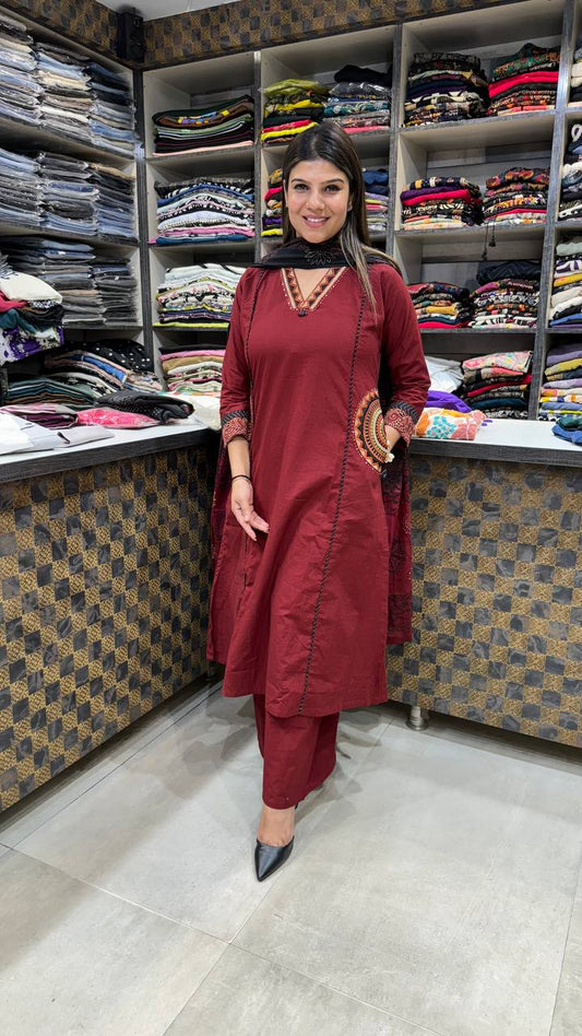 Embroidered Grace Cotton 3Pc Suit