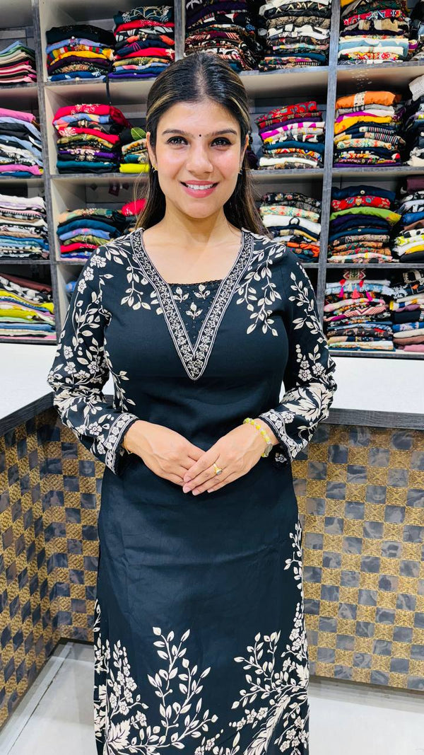 Black Patti Print Kurta Set ✨